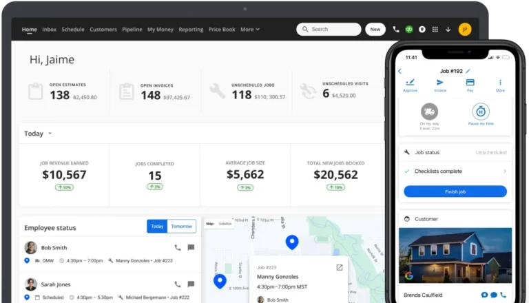 CRM showing a dashboard of buttons and a map